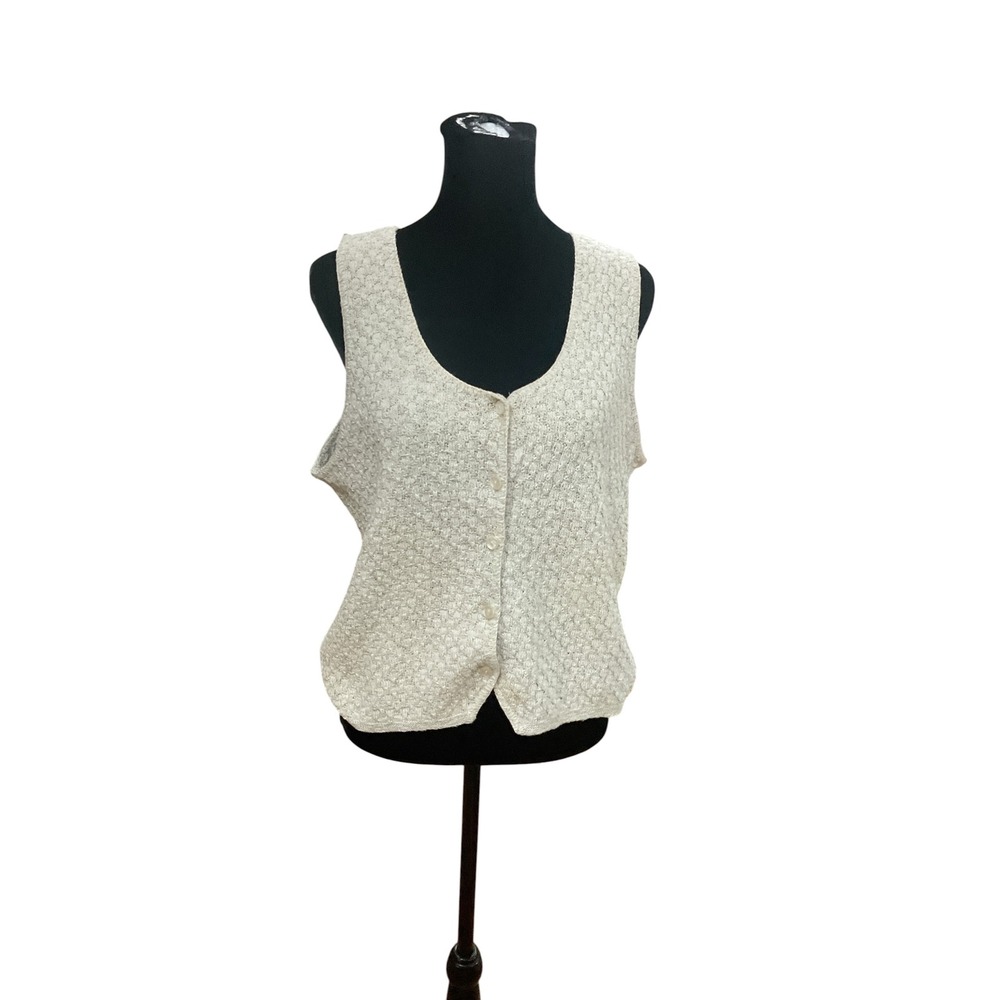 JR Bentley Womens Oatmeal Beige Cotton Knit Button Front Sweater Vest Large USA